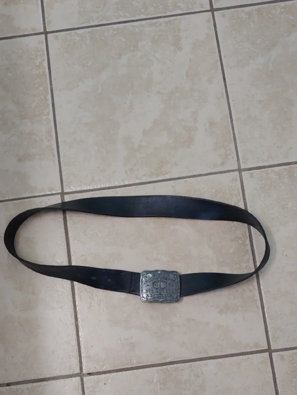 Vintage Lucky Dungarees Large Buckle Black Unisex Leather Belt